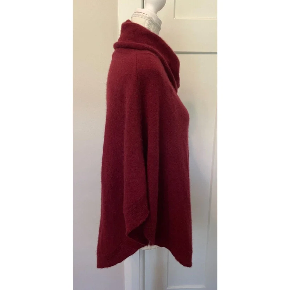 Tyler Boe Womens Cashmere PONCHO Cape SWEATER 3/4 Sleeve BURGUNDY Size L